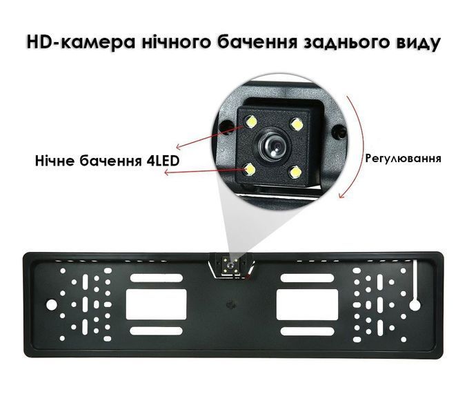 Камера заднього виду з установкою в рамку номерного знака CCD 780&times;460 Р/141*545 мм з 4 ІЧ - світлодіодами, кут 170&deg;, захист ІР 67&nbsp;, чорна РНМ-3-00 фото