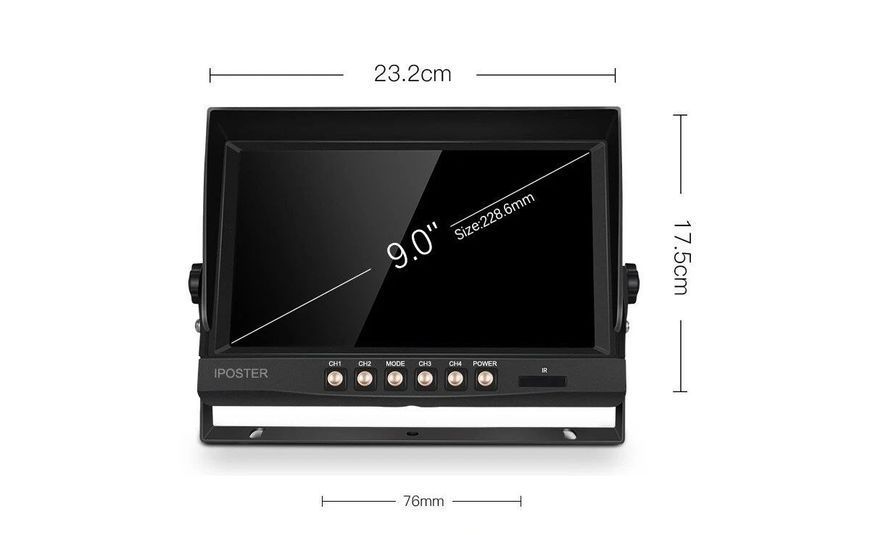 Автомобільний монітор 9&Prime; IPS 1024&times;600, 2 канали 4-pin, PAL, автовизначення формату, 12 В М3-203-11 фото