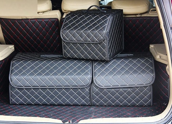 Органайзер складаний для багажника авто 40.5*30*29 см, Чорний в білий квадрат АОБ-301-72 фото
