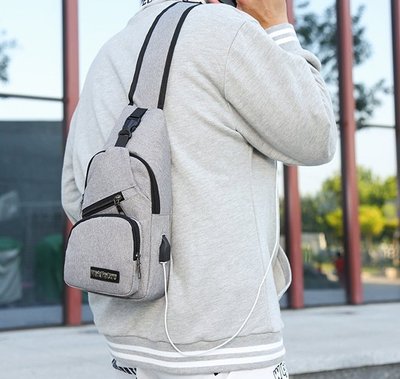 Рюкзак через плече з USB кабель в комплекті Сірий СР-1029-6 фото